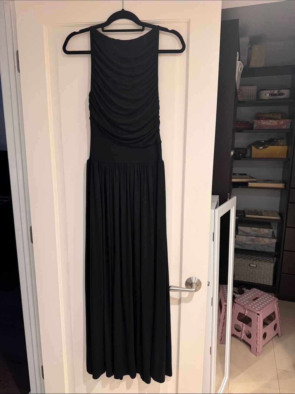 Black Sleeveless Maxi Dress with Draped Bodice